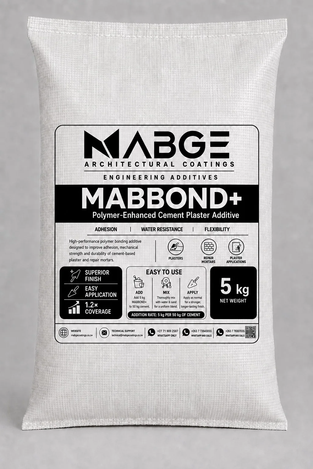 MABBOND+ 5 kg bag: polymer-enhanced cement plaster additive